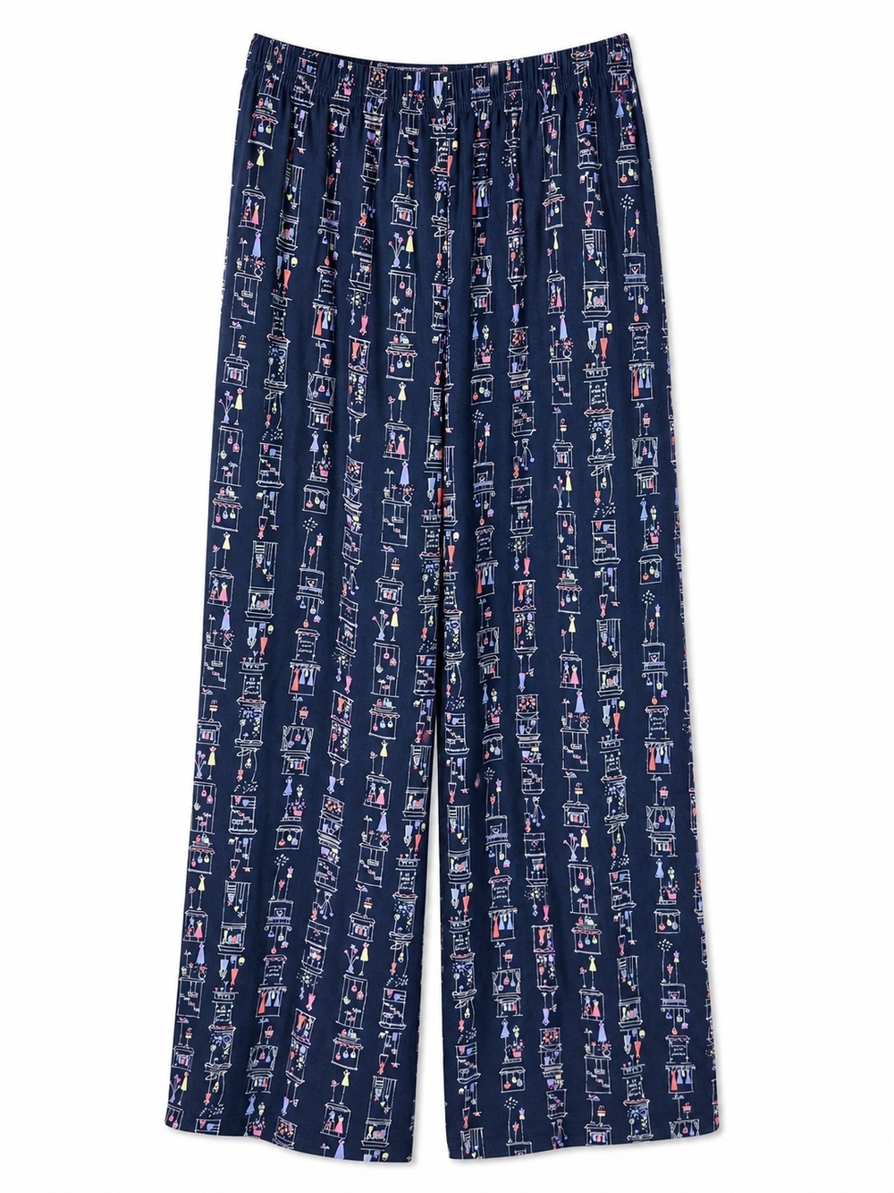 David Dart Navy Fashion Printed Wide Leg Boho Palazzo Pull On Pants Sz Small